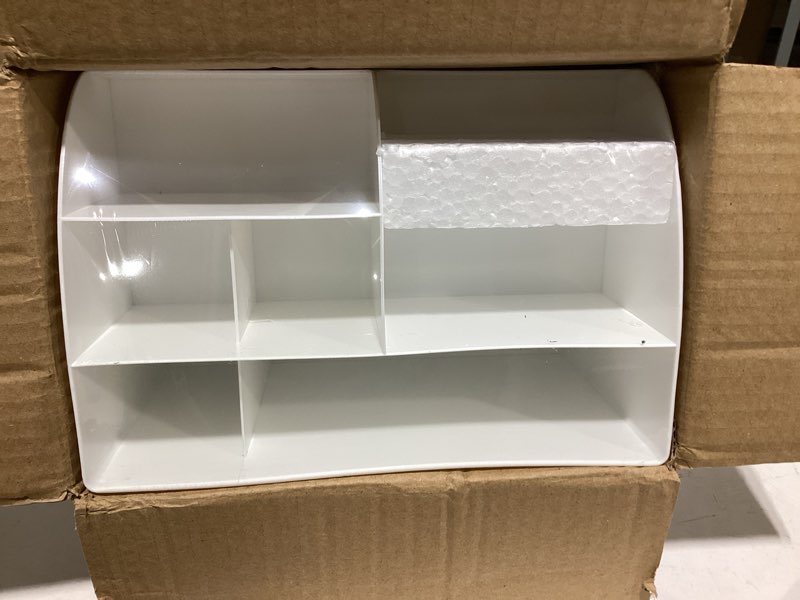 Condition photo showing Good Condition for makeup organizer with drawers, cosmetic storage for dresser vanity and bathroom countertop, beauty holder for lipstick brush, skincare organizer for vanity, cosmetic display case (white-2p) white-2pack