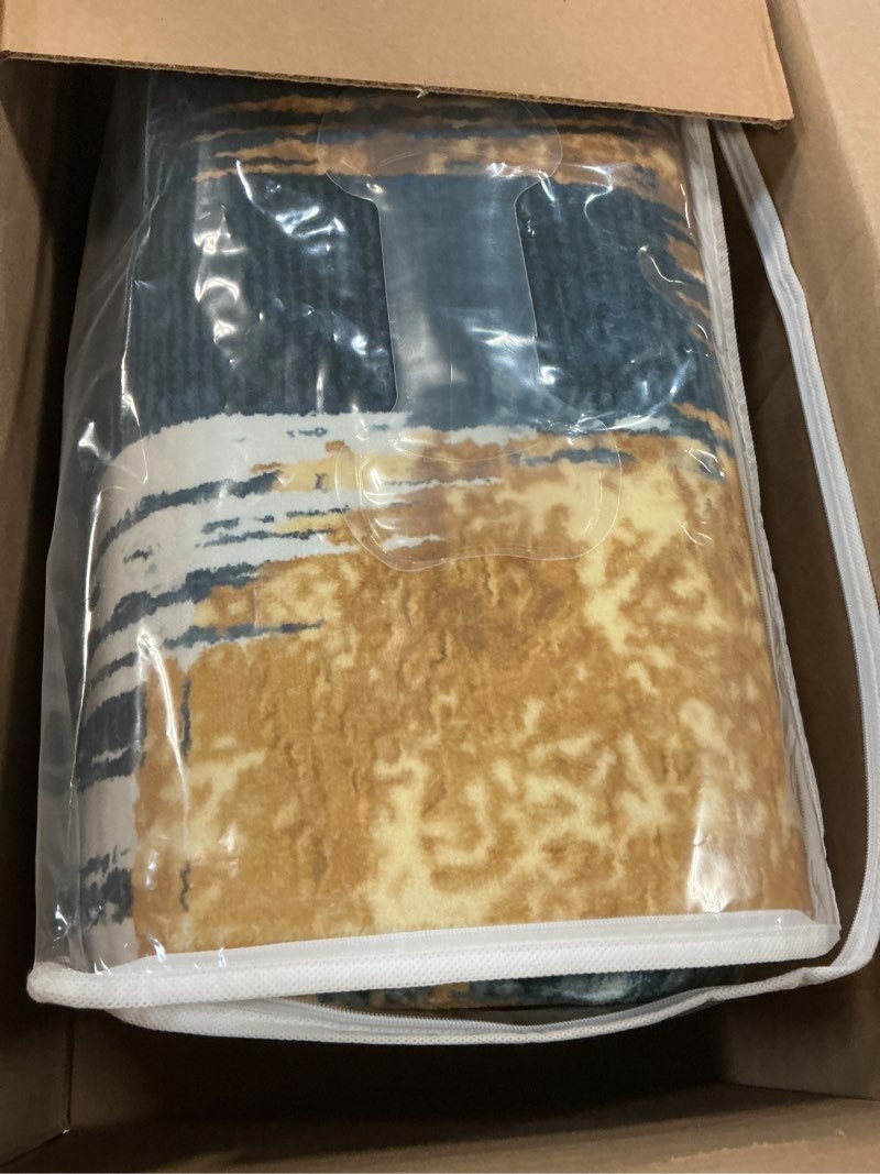 Condition photo showing Good Condition for vk·living 5'x7' area rug abstract machine washable rug, non-slip modern woven boho soft carpet washable rugs for living room, bedroom, kitchen, dining, office & home décor (gold brushstroke) 5' x 7' (rectangular) tpe01-gold brushstroke