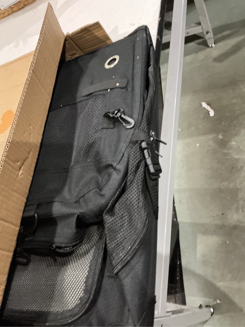Condition photo showing As Is for extra large cat carrier for 2 cats collapsible soft pet xl crate for large/medium cats 20lbs car travel portable bag with water bottle slot for long trips (black, 24.0"l x 16.5"w x 16.5"h) 24.0"l x 16.5"w x 16.5"h black
