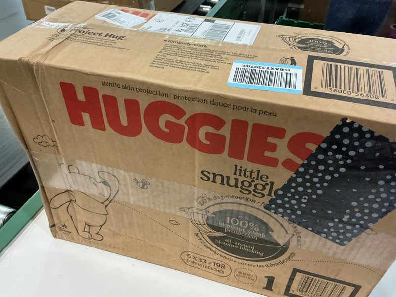 Condition photo showing New/Like New for huggies size 1 diapers, little snugglers diapers, size 1 (8-14 lbs), 198 count (6 packs of 33), packaging may vary size 1 198