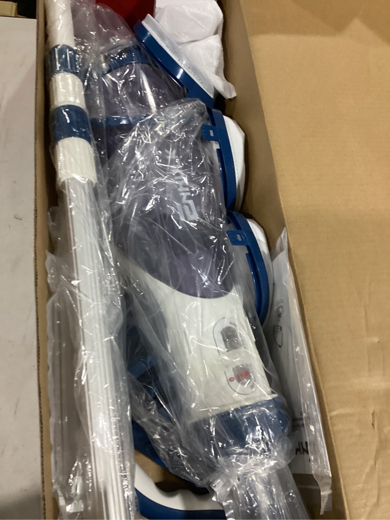Condition photo showing New/Like New for pool vacuum for above ground pool with a telescopic pole, running time up to 1h, handheld rechargeable pool cleaner with powerful suction up to 18.5 gallons/min, ideal for leaves & debris, pc10 pc10 blue
