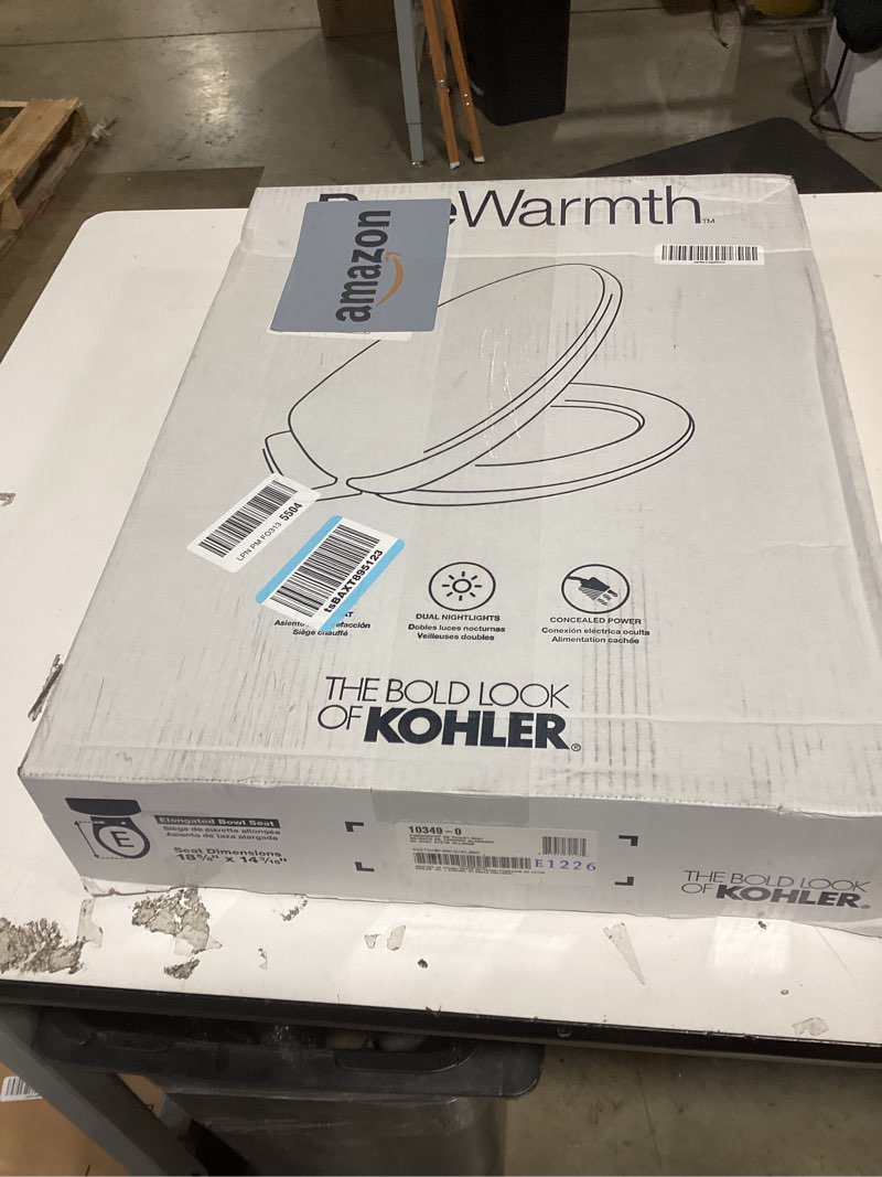 Condition photo showing New/Like New for kohler 10349-0 purewarmth heated elongated toilet seat, soft close toilet seat, quiet-close, slow close, night light, white elongated white