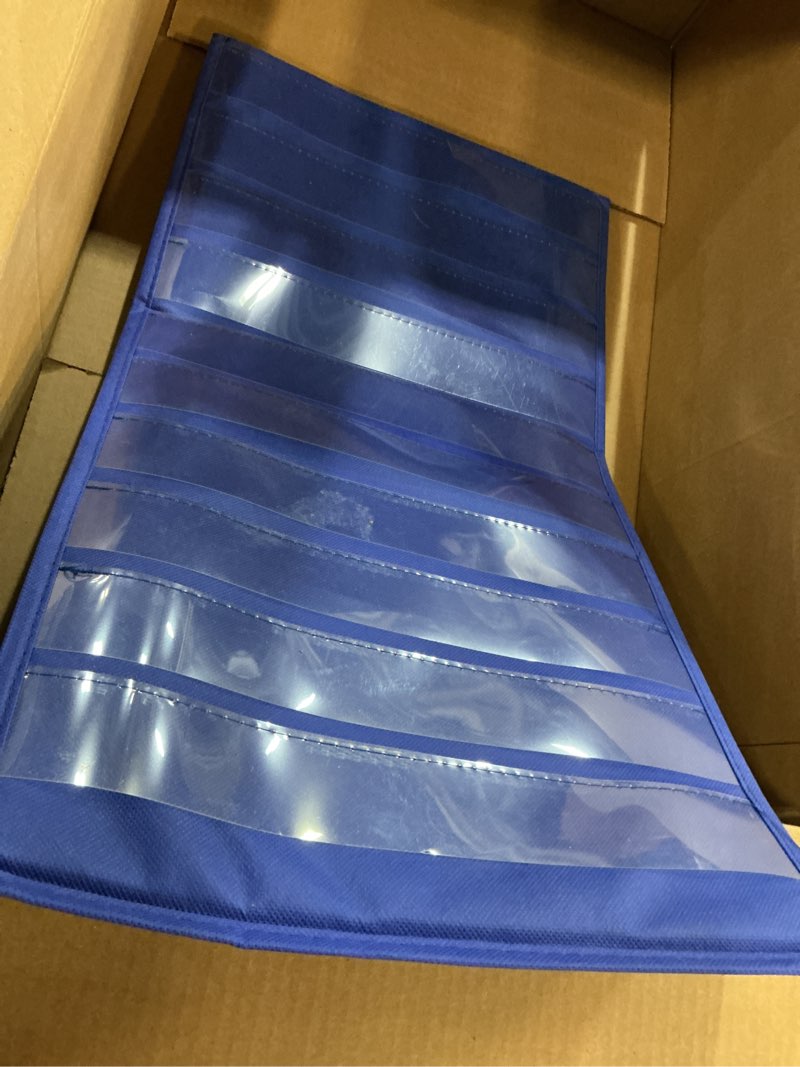 Condition photo showing Good Condition for 13” x 24”Tall Tabletop Pocket Chart, Blue Tabletop Desktop Pocket Chart with 10 Straps, Double Sided Pocket Chart Stand for Classroom Self Standing Reusable Foldable Tabletop Chart Stand