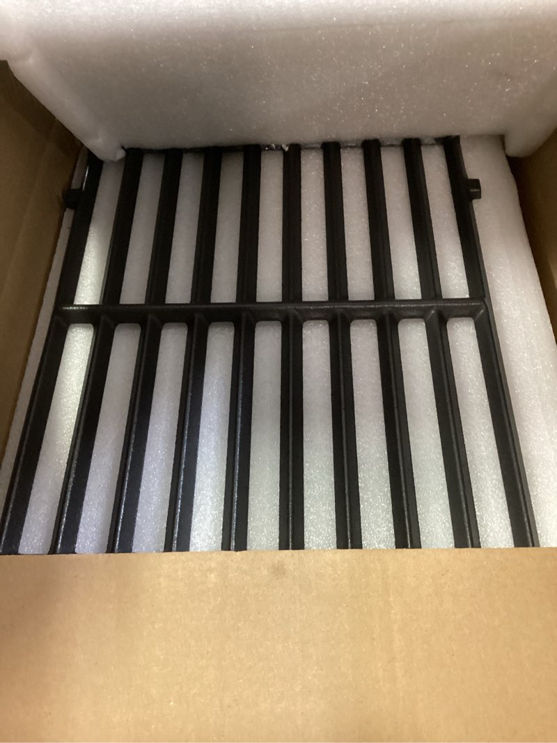 Condition photo showing New/Like New for spirit e-210 7637 grill cooking grates for weber spirit e210, 17.5" grill grates for weber spirit & spirit ii 200 series e-210 e-215 e-220 s-210 s-215 spirit ii e-210 ii e-220 2 burner 64815 67022 cast iron grates for weber spirit i ii 200