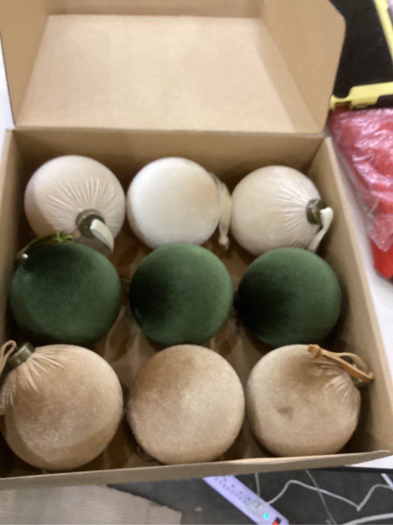 Condition photo showing Good Condition for 9 PCS Velvet Christmas Balls Ornaments 4inch& 6inch Christmas Large Ball Set for Xmas Tree Decor, Holiday Home Party (Mixed Colors 1, 4inch) Mixed Colors 1 4inch