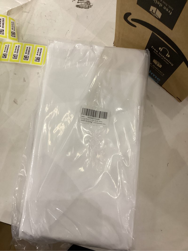 Condition photo showing New/Like New for Pureegg Plastic Table Cloth Disposable 10 Pack, 54 x 156 Inch Table Cloths, Party, Picnic, Wedding, Decorative Tablecloths, Rectangle, White Plastic Cover, Leakproof & Sturdy, White White 54" X 156" Rectangle