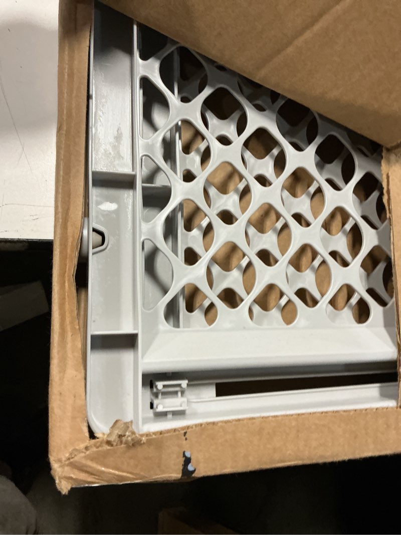 Condition photo showing Good Condition for mypet universal pet gate: 26” - 42” wide dog gate for doorways with pressure fit or swinging door hardware mounting types included: 26" tall; gray