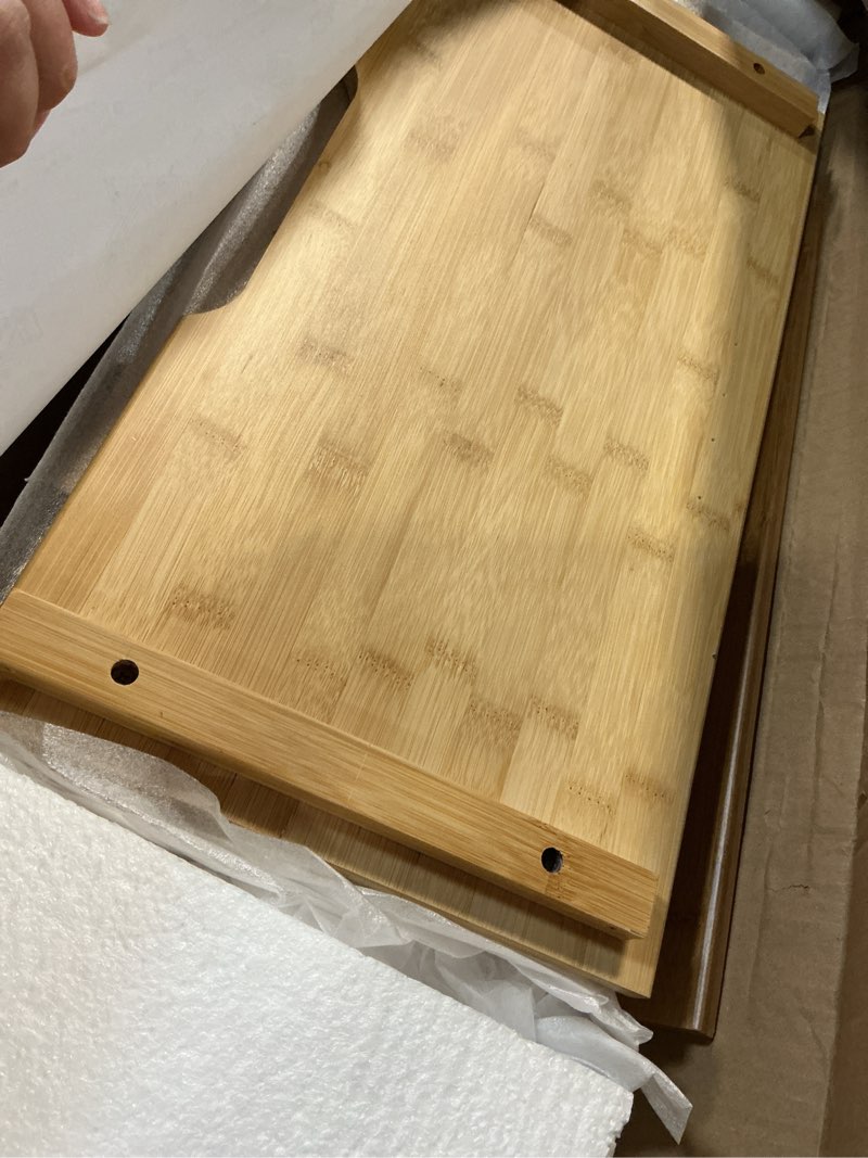 Condition photo showing Good Condition for Jueraori Rattan WiFi Router Storage Cabinet, Bamboo Accent Floor Storage Box with Adjustable Shelves, Double Teir Modern Standing Cabinets for Bathroom Living Room (no backplane, 27.6x19.7x9.8 in) Log Color 27.6x19.7x9.8 in