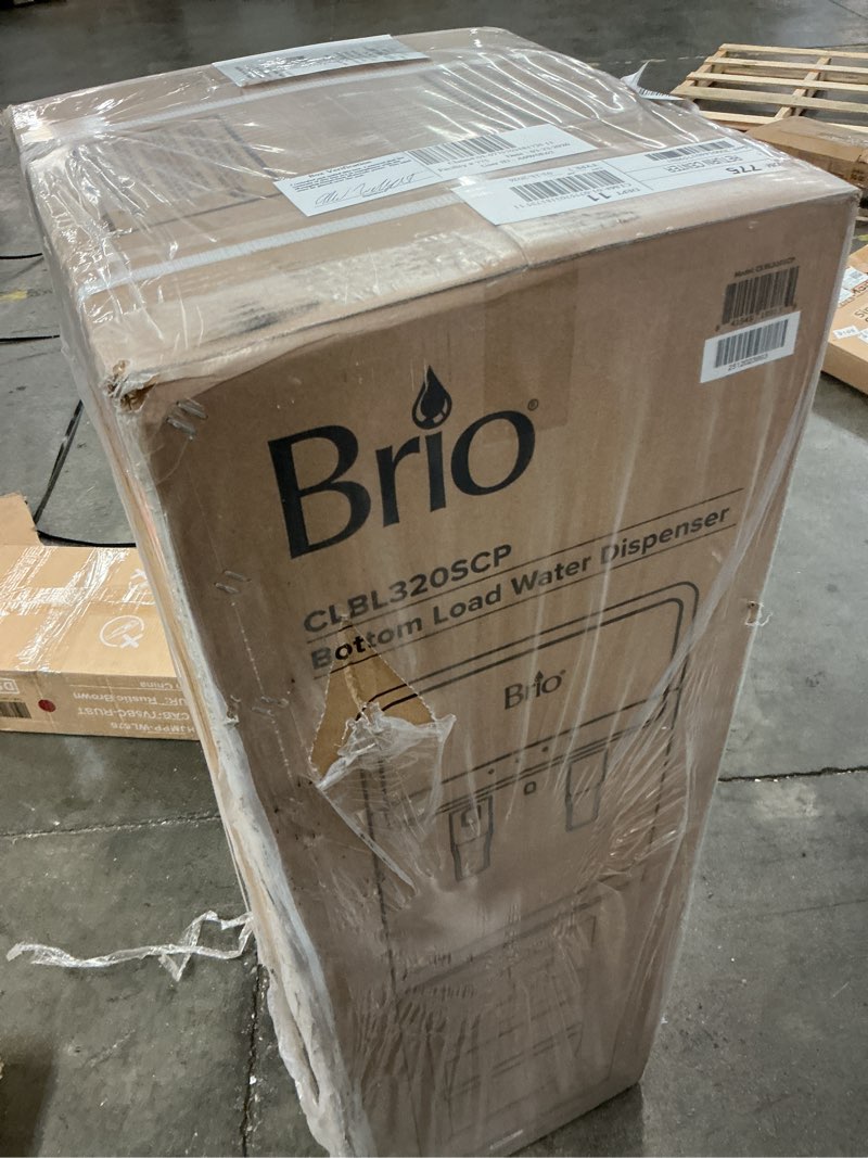 Condition photo showing New/Like New for brio bottom loading water cooler dispenser for 5 gallon bottles - 3 temperatures with hot, room & cold spouts, child safety lock, led display with empty bottle alert, stainless steel