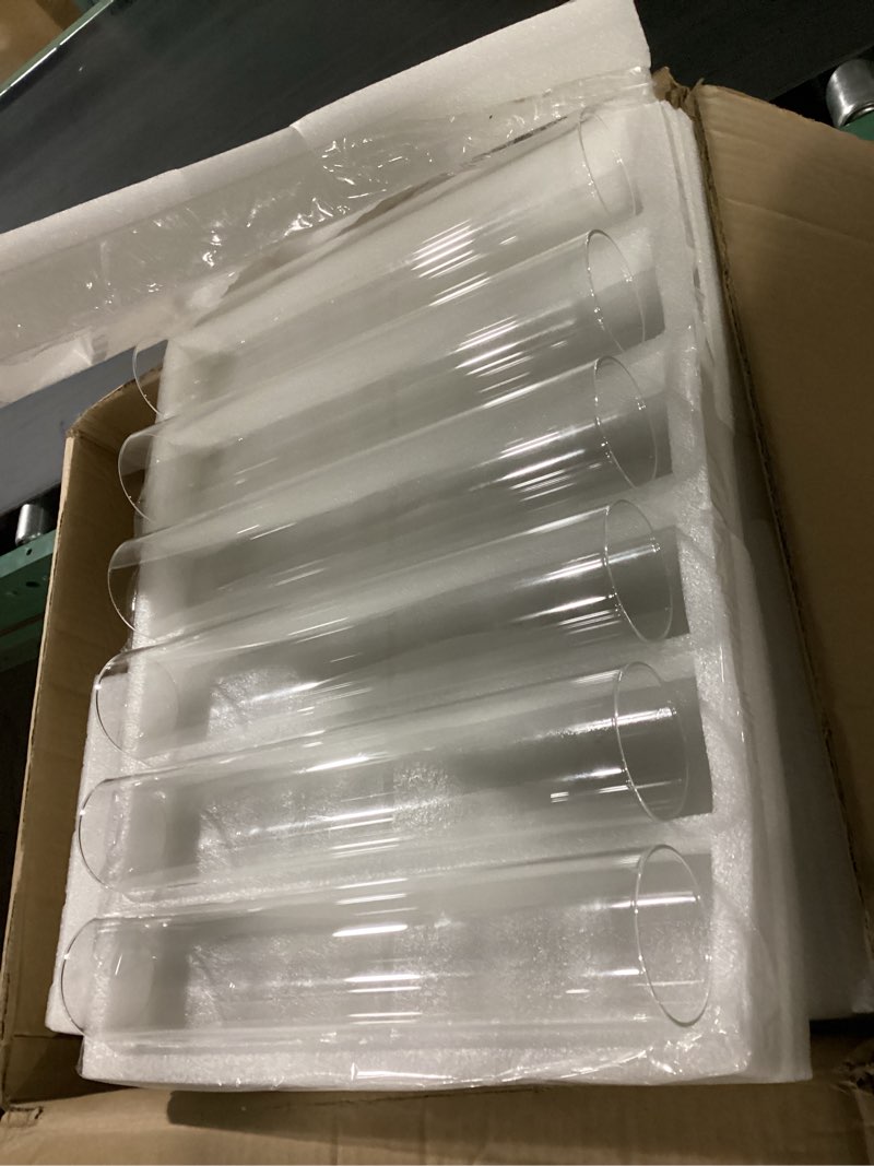 Condition photo showing As Is for 24 set glass hurricane candle holders 12.6 open ended glass candleholder tube shape bottomless and 2.2 taper clear candlestick holders for valentine's day wedding table centerpiece (clear) clear 24