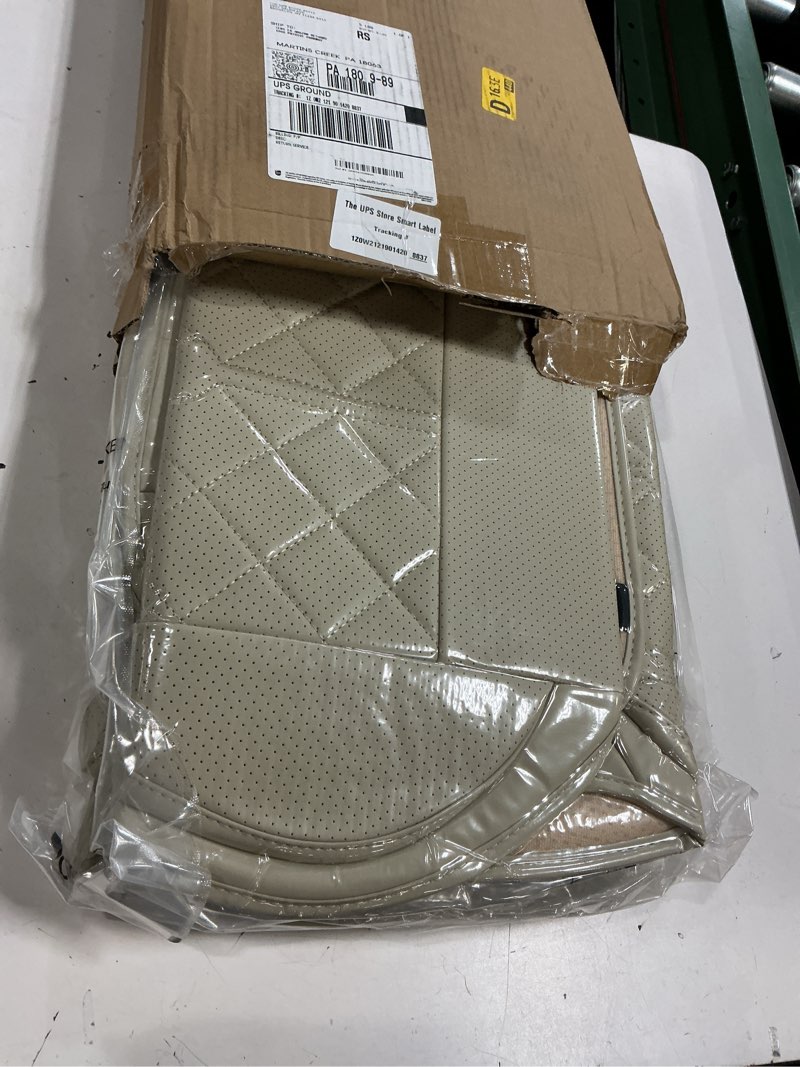 Condition photo showing New/Like New for car seat covers, premium perforated napa leather, semi universal fit, front seat with storage bag, full set for suv truck sedan (light beige, front row two seats) light beige front row two seats