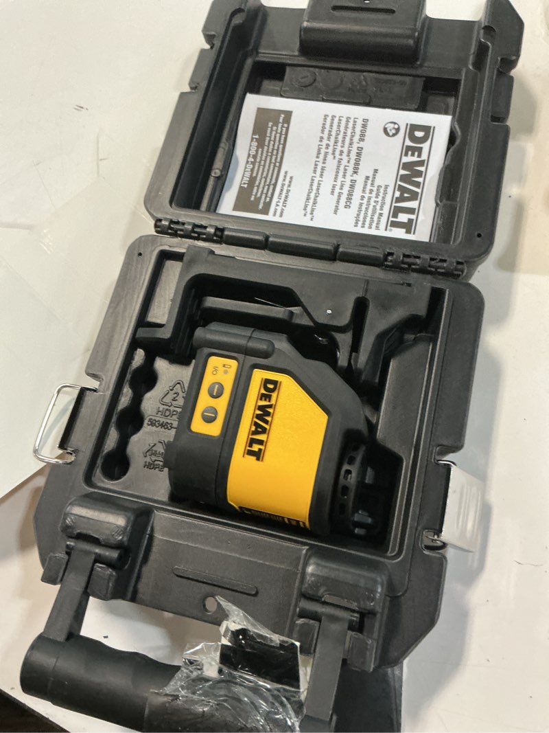 Condition photo showing As Is for dewalt line laser, self-leveling, cross line, red beam (dw088k)