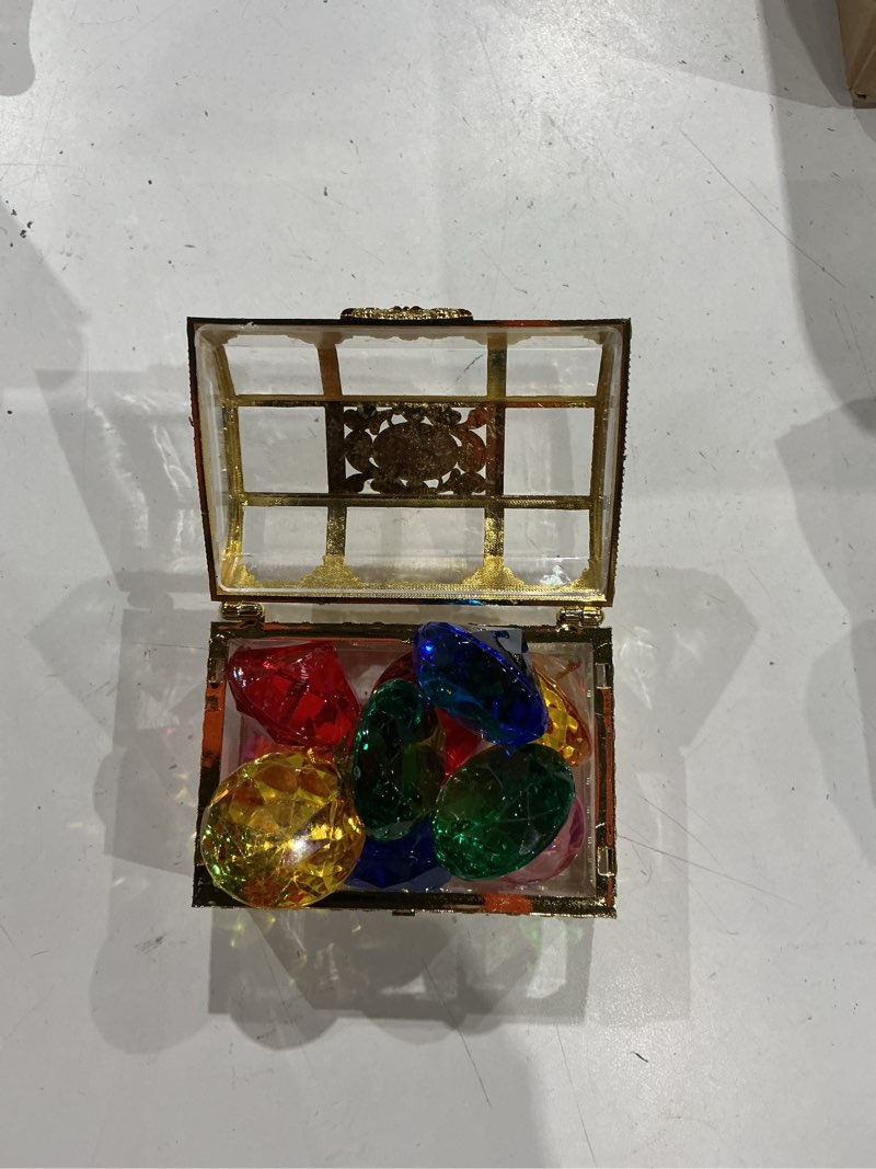 Condition photo showing Good Condition for dishio large diving gem pool toys with golden treasure box, 10pcs colorful acrylic diamonds set for summer swimming underwater training, pirate party favors, bath toys for kids gold 10pcs gold treasure box