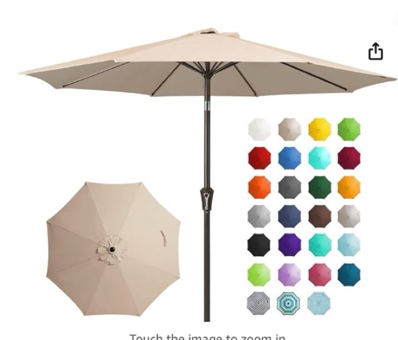 jearey 9ft outdoor patio umbrella outdoor table umbrella with push button tilt and crank, market umbrella 8 sturdy ribs uv protection waterproof for garden, deck, backyard, pool (beige)