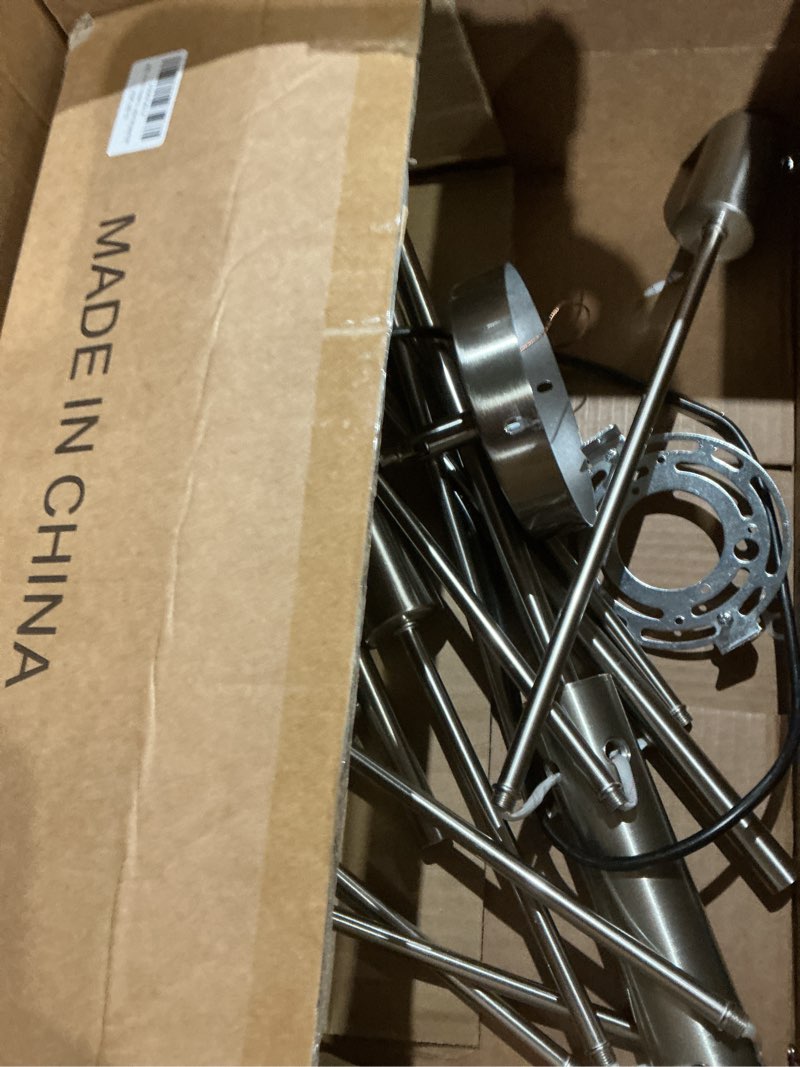 Condition photo showing As Is for ruiyey modern sputnik chandeliers light, 8 lights brushed nickel dining room chandelier over table, e26 mid century ceiling light fixtures height adjustable hanging pendant lighting for entryway foyer brushed nickel 8 light