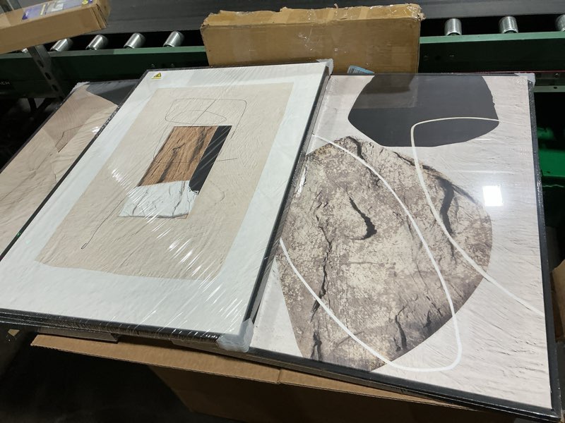Condition photo showing Good Condition for framed neutral abstract wall art, set of 3 modern canvas prints paintings artwork for walls, minimalist black and beige pictures for living room hallway stair bedroom office wall decor 16x24 inch 16" w x 24" h x 3pcs neutral