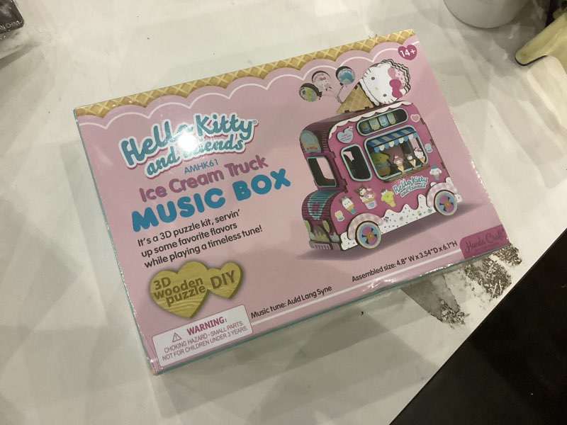 Hands Craft Hello Kitty and Friends 3D Wooden Puzzle | Music Box Ice Cream Truck Model Kit | Charmin