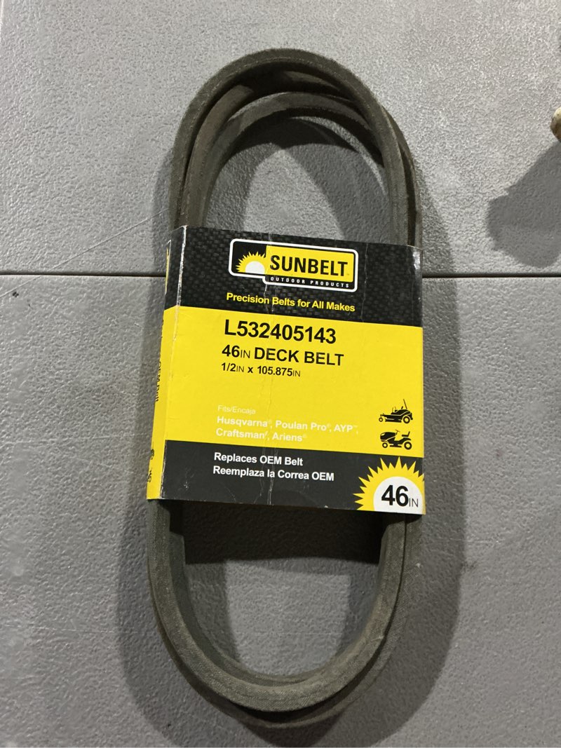 Condition photo showing As Is for sunbelt l-532405143 46-in deck belt for multiple (1/2-in w x 105.875-in l)