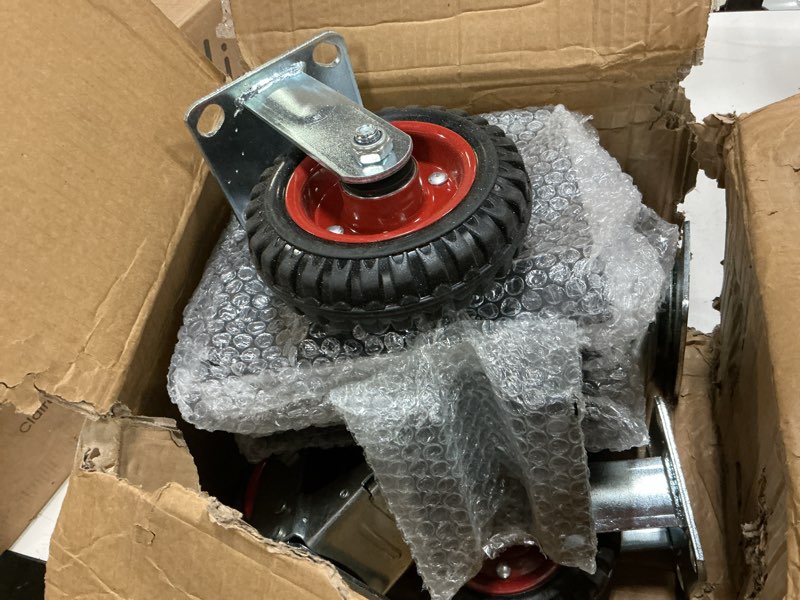 Condition photo showing Good Condition for 6 Inch Caster Wheels Set of 4 (2 Swivel & 2 Fixed), Heavy Duty Rubber Casters with Knobby Tread for All-Terrain Use, 1320 lb Capacity, Smooth Rolling Wheels for Workbench, Cart, Dolly, Chicken Coop 2 Swivel & 2 Fixed 6 IN