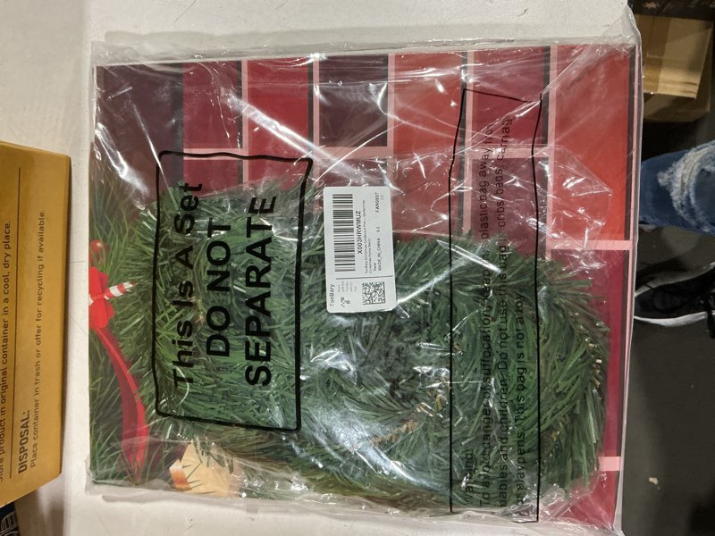 Condition photo showing New/Like New for TaoBary Christmas Cardboard Fireplace 35.4 x 38.6 Inch Red Brick Bulletin Board Decoration Christmas Holiday Hearth Bulletin Board with 16.4 ft PVC Artificial Garland for Christmas Home Decor