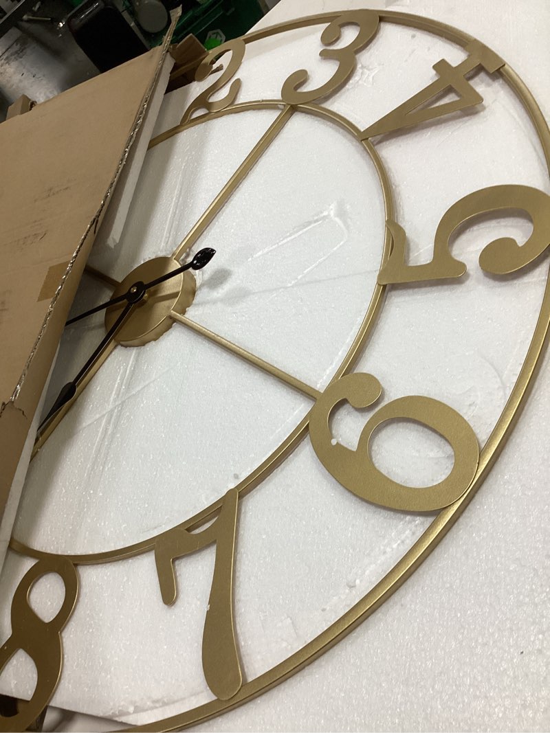Condition photo showing Good Condition for cuspin large wall clock 30 inch, decorative gold clocks silent non ticking battery-operated for living room kitchen mantel decor, metal round modern wall clocks arabic numerals gold arabic number 30 inch