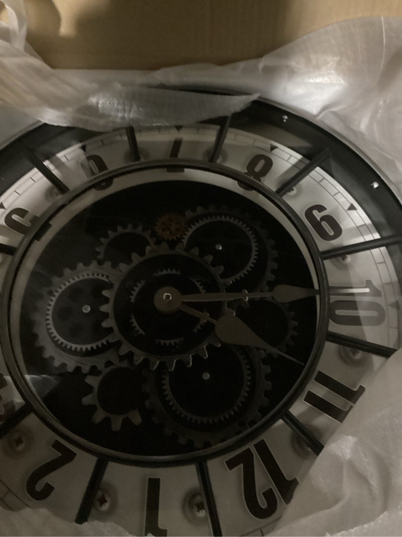 Condition photo showing Good Condition for 18 Inch Wall Clock with Moving Gears, Oversized Large Industrial Steampunk Decoration, Antique Metal Big Numeral Wall Clocks for Kitchen Study Room Living Room Decor (Industrial Metal Silver-White)