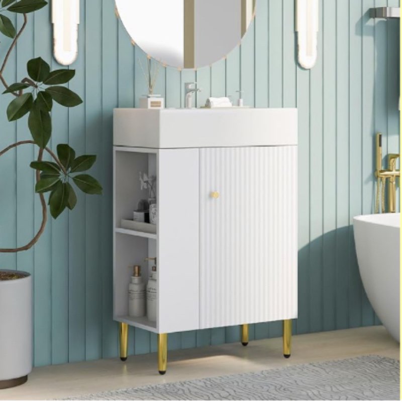 Incomplete box 1 only) 21.6\" Single Bathroom Vanity Set Base Color: Green, Hardware Finish: Gold