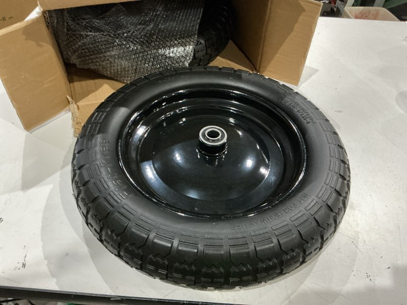 Condition photo showing Good Condition for 4.80/4.00-8 wheelbarrow tire, 14.5" flat free solid tire and wheel, 3" centered hub, 5/8" & 3/4" bearings, universal replacement for garden carts wagon wheel barrow, 2 pack black 14.5"(2 pack)