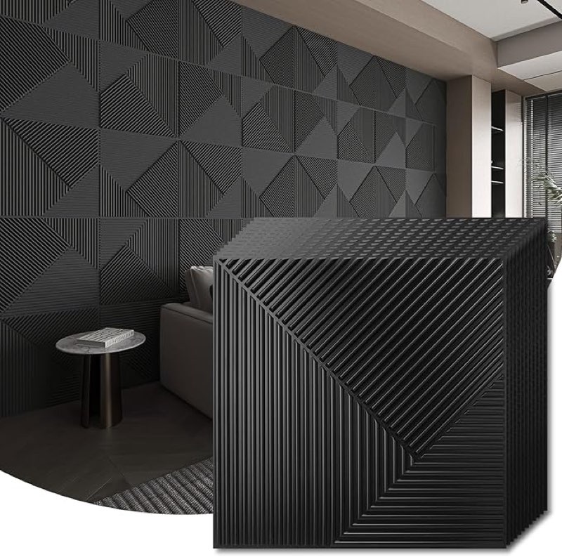wowstar 12-pack 3d wall panels 19.7" x 19.7", black slat wall panels for living room wall decor, mod