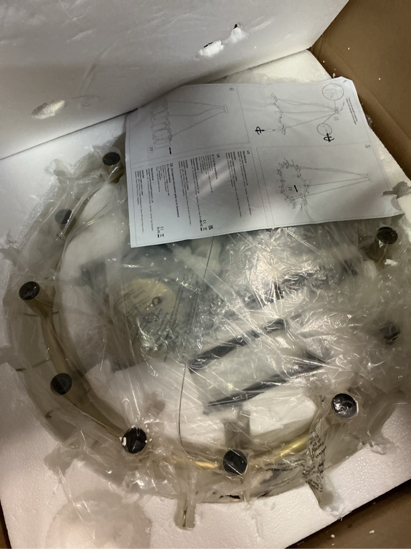 Condition photo showing Good Condition for wellmet gold crystal chandelier 26",modern chandeliers for dining room, hanging glass ceiling light fixture for kitchen island, round light fixture for living room bedroom hallway