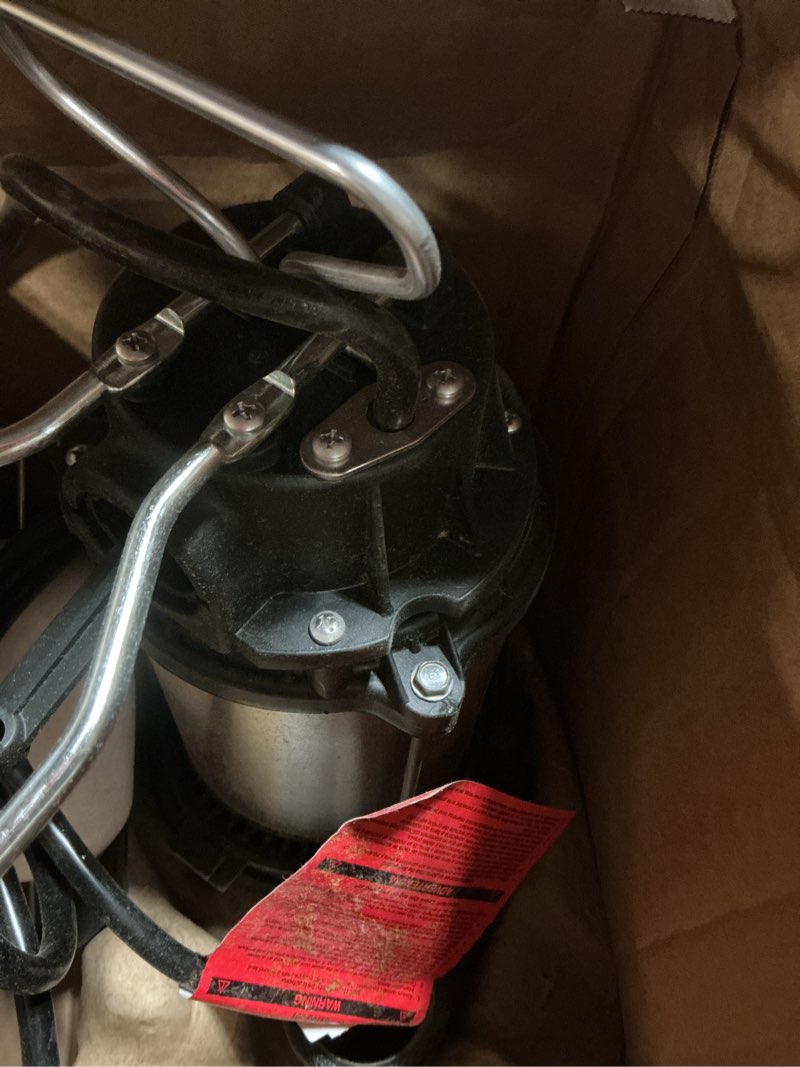 Condition photo showing As Is for wayne - 3/4 hp submersible cast iron and stainless steel sump pump with integrated vertical float switch - 5,490 gallons per hour - heavy duty basement sump pump 3/4 hp stainless steel sump pump