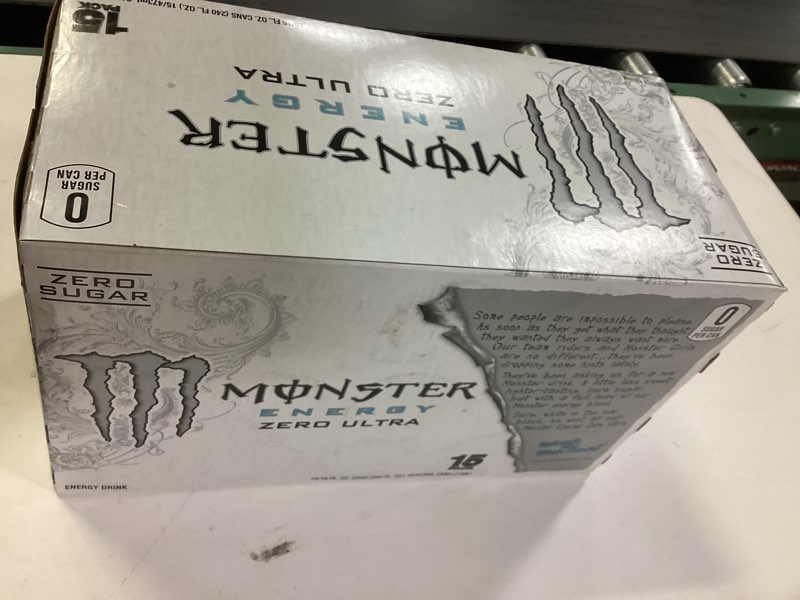 Condition photo showing New/Like New for Monster Energy Zero Ultra, Sugar Free Energy Drink, 16 Ounce (Pack of 15) Zero Ultra 16 Fl oz (Pack of 15)
