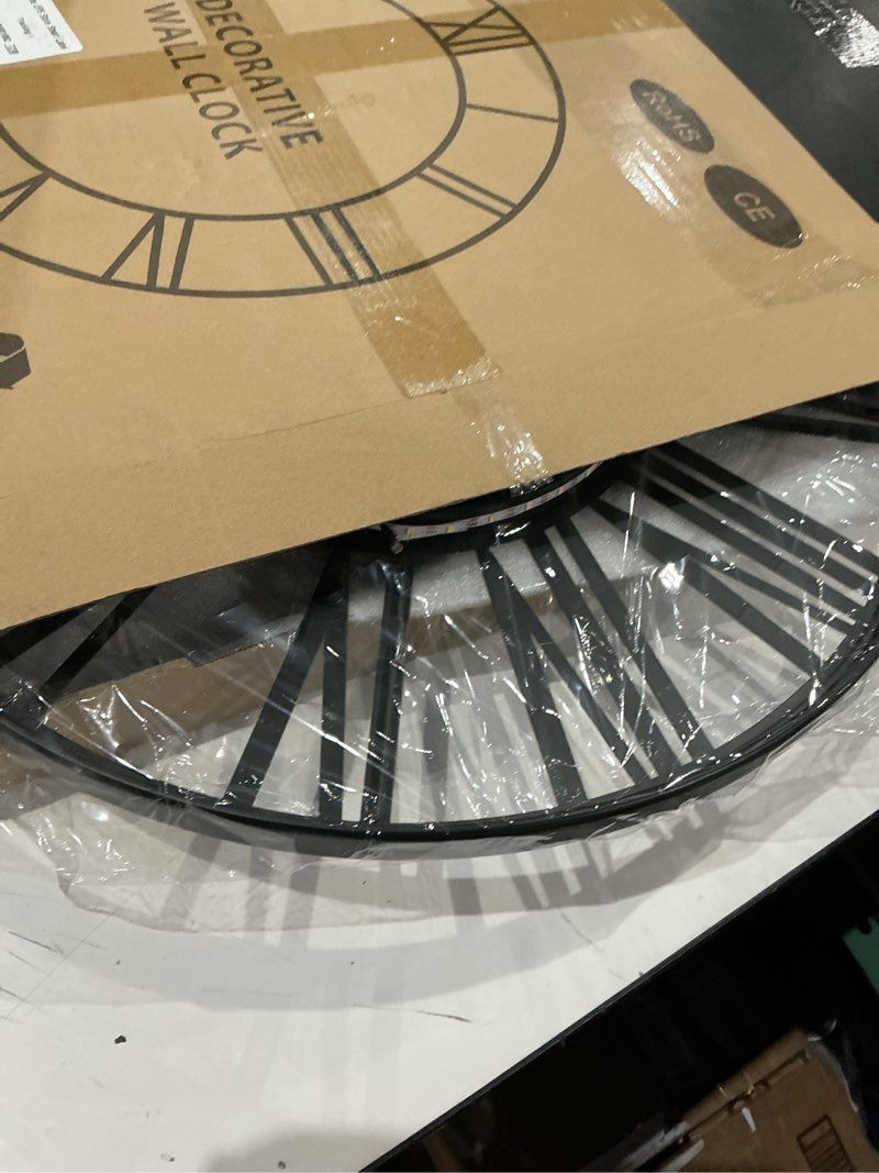 Condition photo showing As Is for 20 inch large metal wall clock with voice and light sensor night light, glow in the dark non-ticking silent battery operated decorative oversized wall clock for bedroom living room decor dark brown - roman numbers 20inch (50cm)