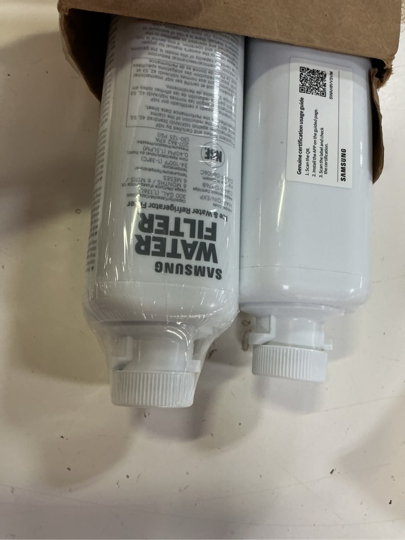 Condition photo showing New/Like New for samsung genuine filters for refrigerator water and ice, carbon block filtration for clear drinking water, haf-qin-2p, 2 count (pack of 1)