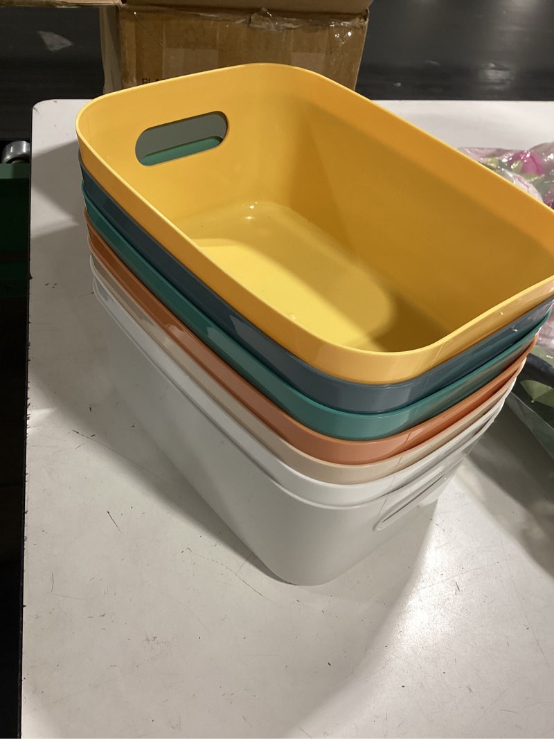 Condition photo showing Good Condition for owill 7 pack plastic storage bins, 4.2l small organizer baskets with handles, pantry cabinet bathroom classroom storage containers, colorful shelf bins for home kitchen closet organization 7pcs medium