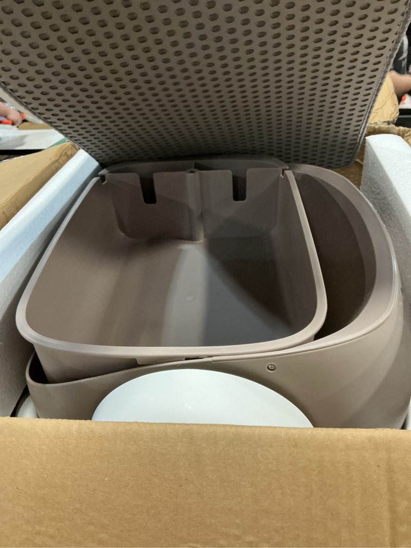 Condition photo showing As Is for Self Cleaning Litter Box, Automatic Cat Litter Box with APP Control, Odor-Free Waste Disposal Includes Trash Bags, Large Waste Bin, Open-Top, for Multiple Cats Large White & Khaki