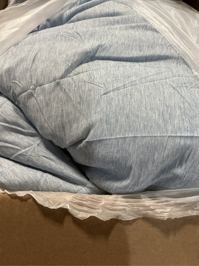 Condition photo showing Good Condition for CozyLux California King Comforter Set - 3 Pieces Blue Soft Luxury Cationic Dyeing Cal King Size Bedding Comforter All Season, Breathable Lightweight Fluffy Bed Set with 1 Comforter and 2 Pillow Shams Blue California King