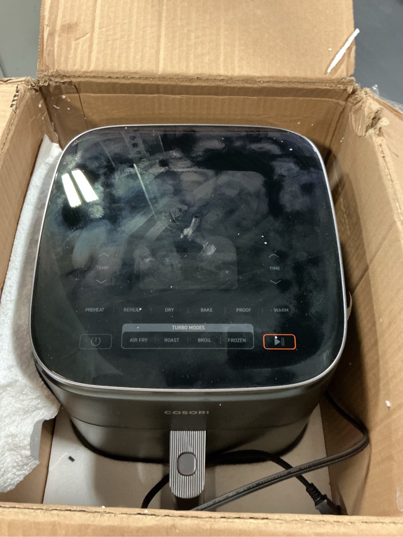 Condition photo showing Good Condition for Cosori 9-in-1 TurboBlaze Air Fryer 6 Qt, Premium Ceramic Coating, 90°–450°F, Precise Heating for Even Results, Air Fry, Roast, Bake, Broil, Dry, Frozen, Proof, Reheat, Keep Warm, 120V, Dark Gray Dark Gray 6QT Air fryer