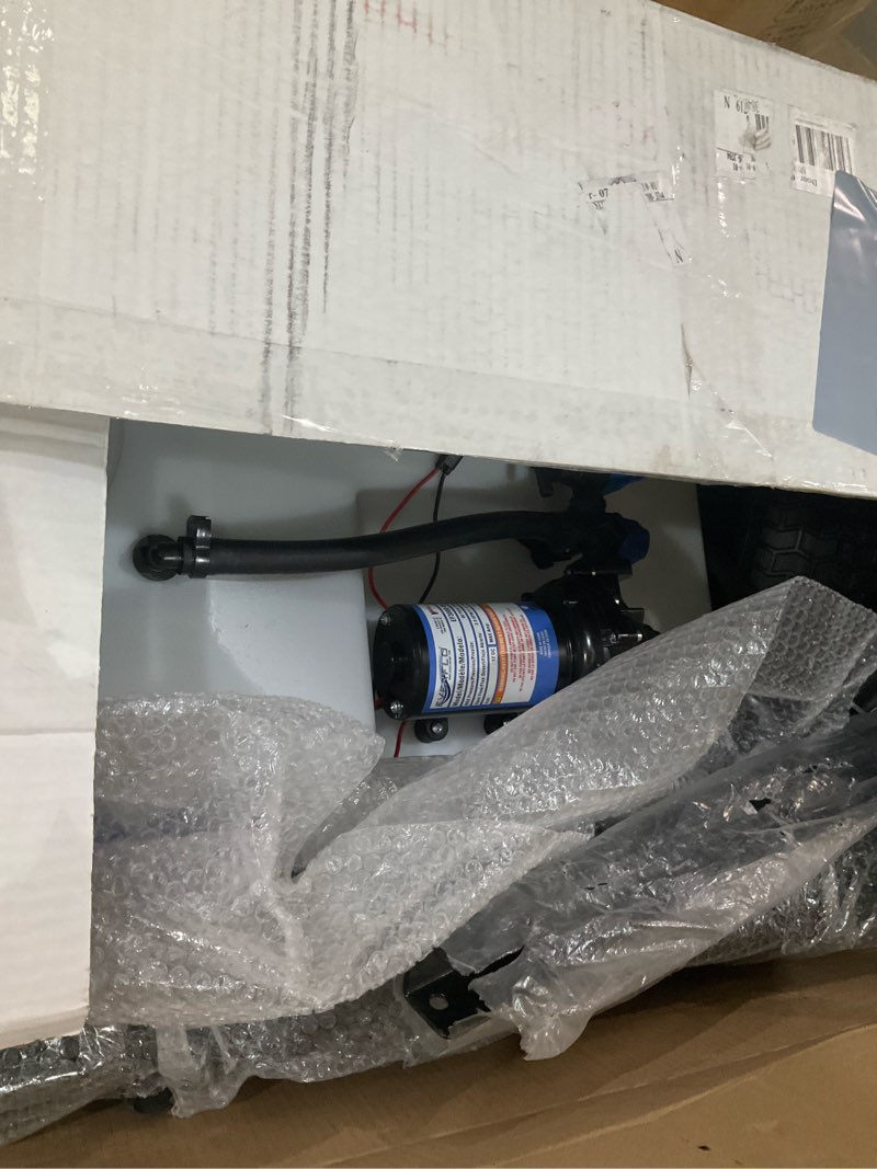 Condition photo showing As Is for 36-gallon premium pull-behind trailer broadcast sprayer - 10ft swath, 3.0gpm, 60psi max