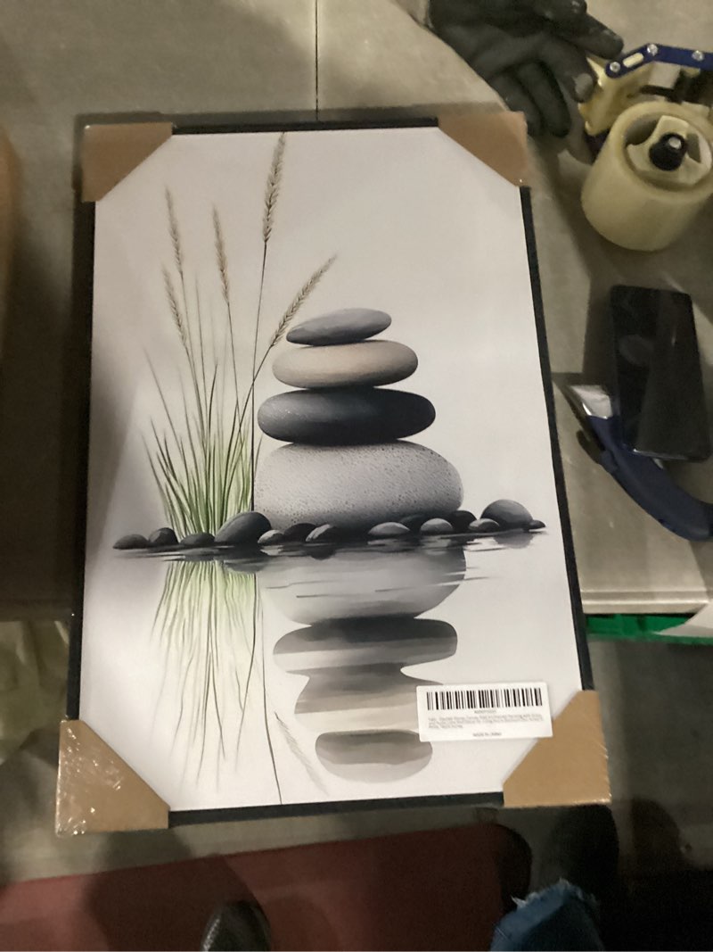Condition photo showing Good Condition for 1pcs zen stone canvas wall art stacked stones in water with grasses painting picture wall decor poster print suitable for yoga meditation room bathroom bedroom study home decoration zen stone-canvas 16"l x 24"w