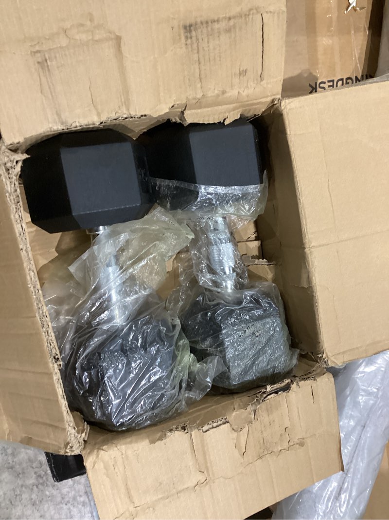 Condition photo showing Good Condition for Hex Rubber Coated Dumbbells Hand Weights Pairs for Exercises and Fitness and Home Gym, Pairs 25LBS Pair