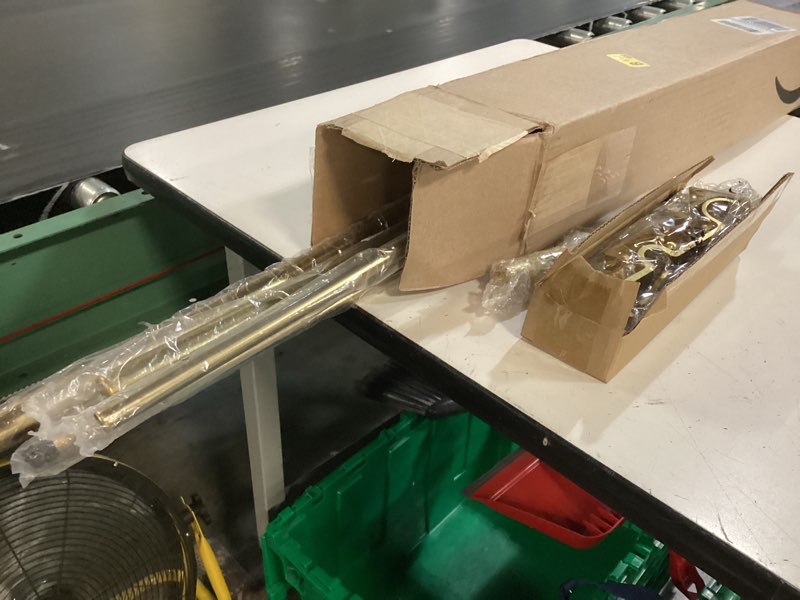 Condition photo showing New/Like New for double curtain rods for windows 72-144'', 1'' front and 5/8''back double drapery rods with premium aluminum brackets and end cap finials, adjustable antique bronze double window curtain rod
