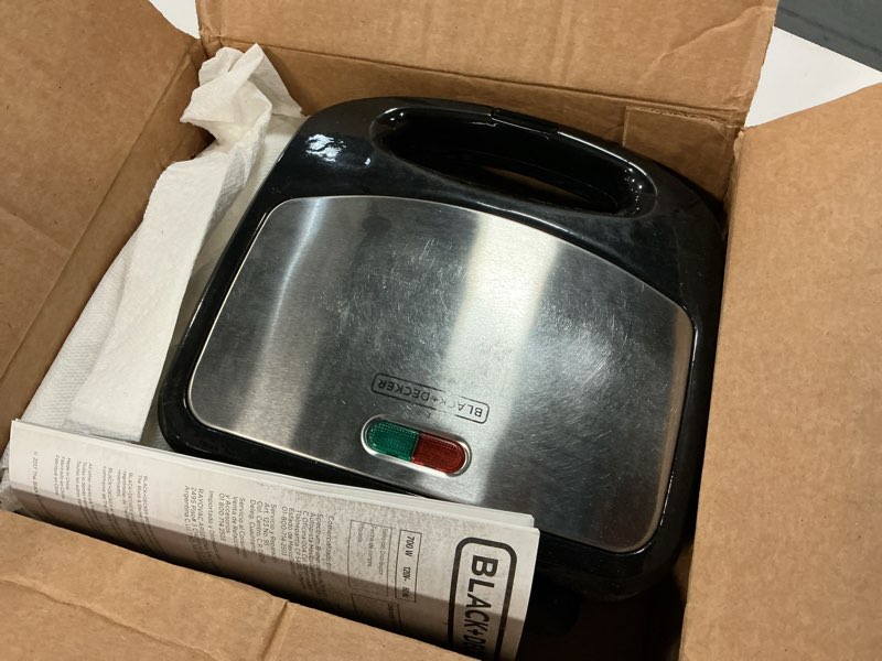 Condition photo showing As Is for bd waffle iron morning station black/silver compact design waffle maker