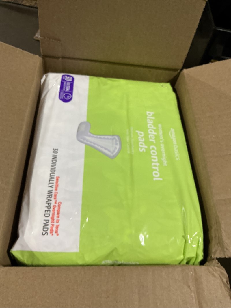 Condition photo showing Good Condition for Amazon Basics Incontinence Pads for Women, Postpartum Pads, Bladder Control, Overnight Absorbency, Fresh Protection, Unscented, 30 Count Pack of 1 30.0