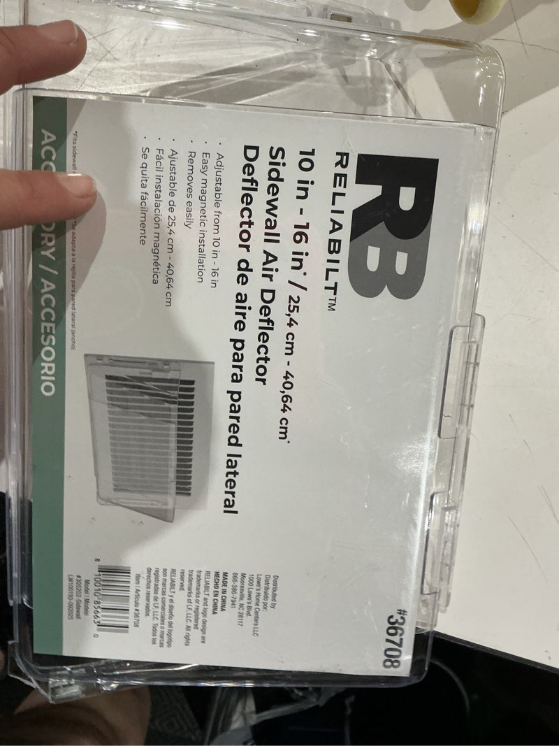 Condition photo showing As Is for reliabilt 10.44-in x 5.69-in adjustable magnetic mount plastic sidewall/ceiling air deflector
