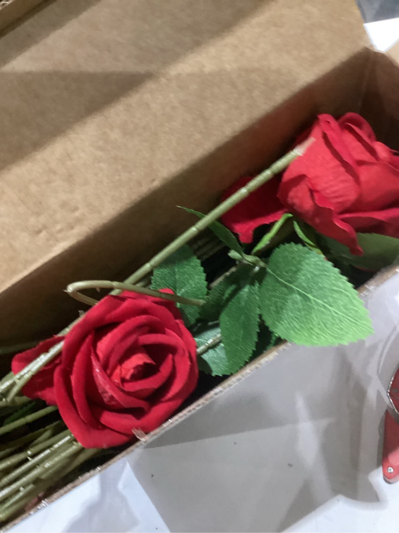 Condition photo showing Good Condition for ouddy decor 20 pcs red roses artificial velvet silk flowers fake roses bouquet with long stems for valentines gifts wedding centerpiece bridal anniversary diy floral arrangment home decor, red red 20 packs