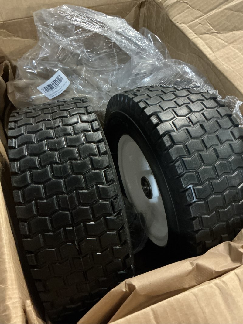 Condition photo showing Good Condition for 13x5.00-6 flat free tire and wheel with 3/4" & 5/8" bearings – 2 pack 13x5x6 solid lawn mower tires for riding lawn mower tires and wheel with 3" centered hub