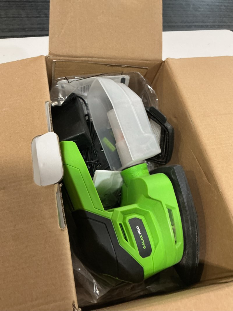 Condition photo showing As Is for galax pro cordless sander,2.0a battery,12000 rpm powerful speed detail sanders with 20pcs sandpapers, electric mouse sander for tight spaces sanding in home decoration with dust box