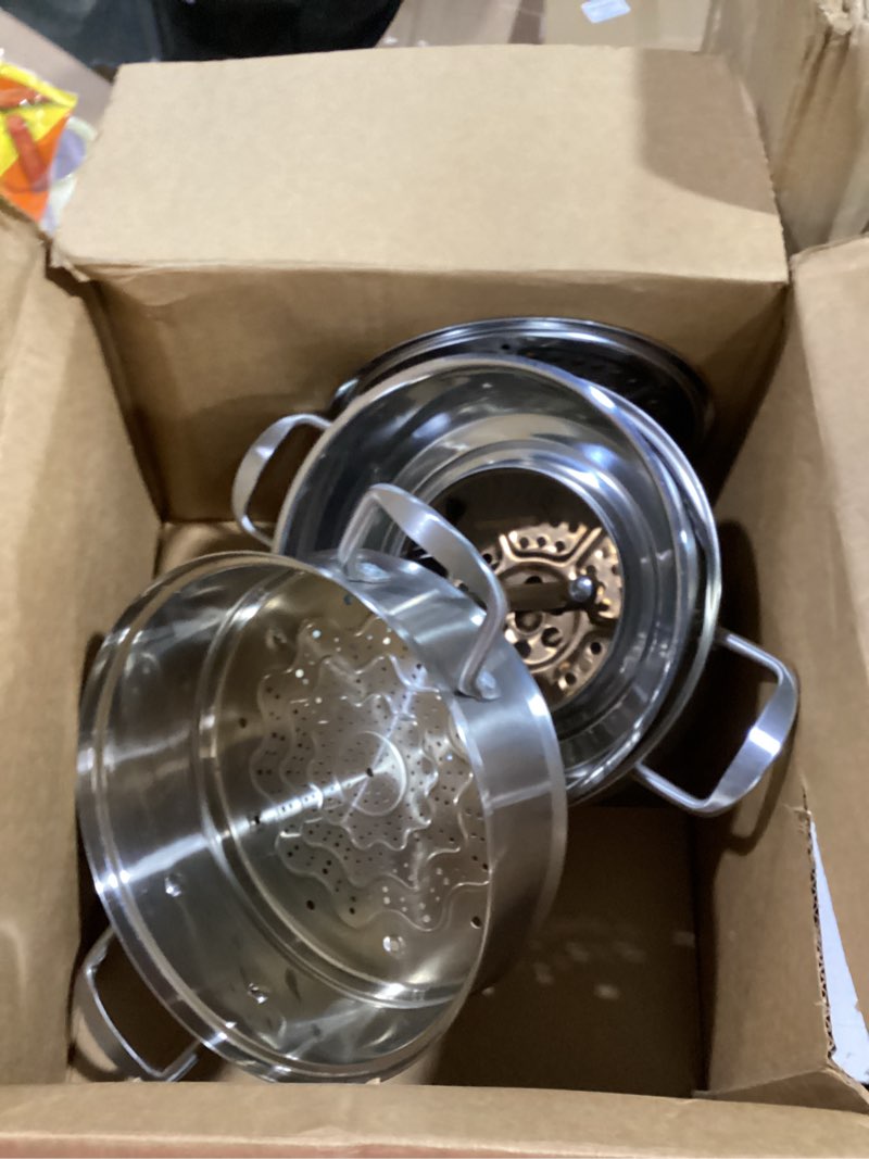 Condition photo showing Good Condition for arc 12 quart aluminum tamale steamer pot, crab pot stock pot with steamer tube for seafood crawfish crab vegetable with rivet handle, silver