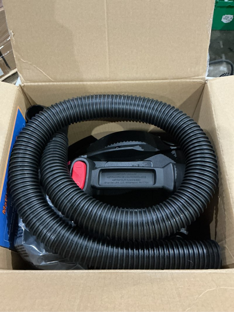 Condition photo showing As Is for shop-vac 2.5 gallon 2.5 peak hp wet/dry vacuum, portable compact shop vacuum with wall bracket & multifunctional attachments, 5760288 black